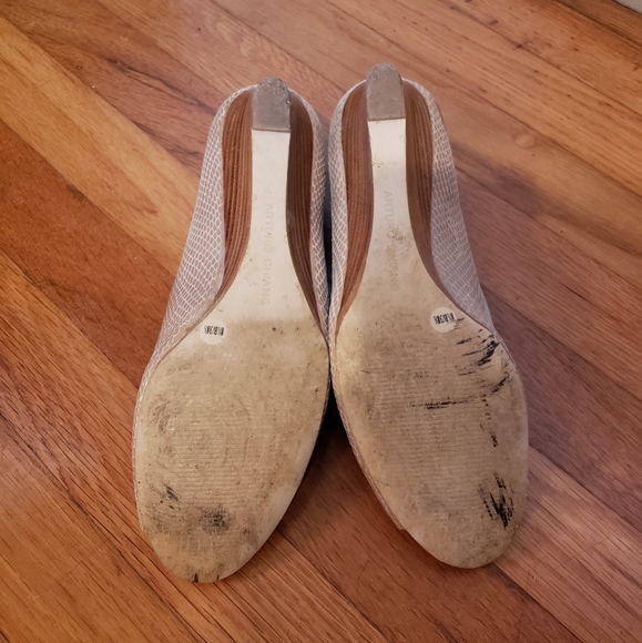 Arturo Chiang Nude Snakeskin Peep Toe Wedge 9 - Picture 3 of 9